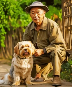 Old Man And Tibetan Terrier Diamond Painting