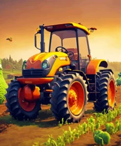 Orange Tractor Diamond Painting