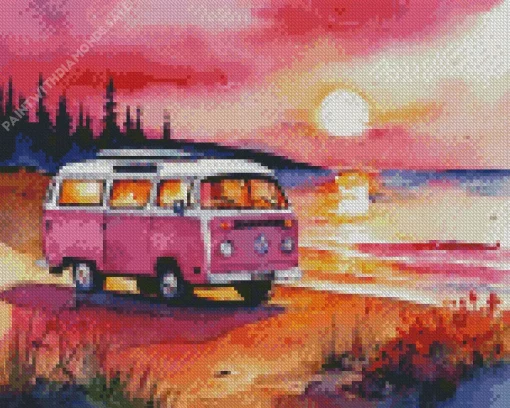 Pink Camper Van Diamond Painting