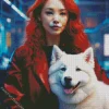 Red Hair Girl With Japanese Spitz Diamond Painting