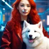 Red Hair Girl With Japanese Spitz Diamond Painting