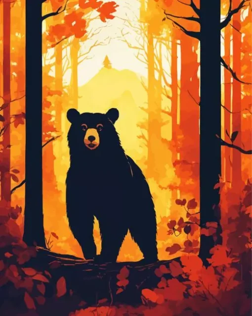 Silhouette Of An American Black Bear Diamond Painting