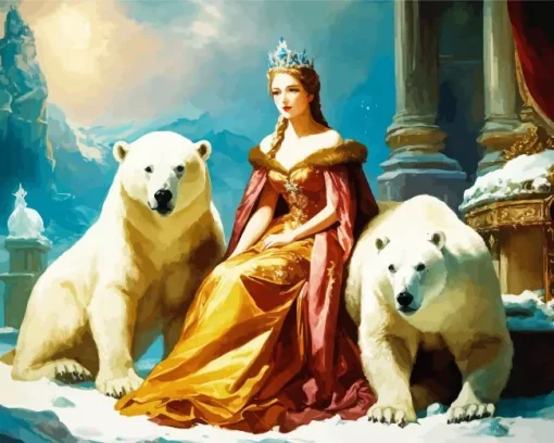 Snow Queen With Polar Bears Diamond Painting