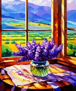 Soft Lavenders By Window Diamond Painting