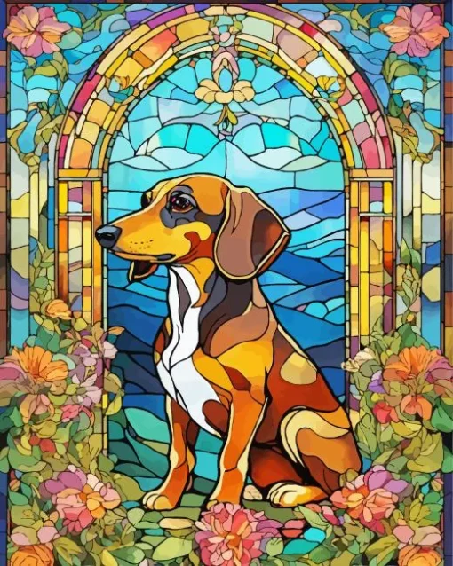 Stained Glass Coonhound Dog Diamond Painting