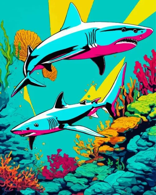 Turquoise Sharks Diamond Painting