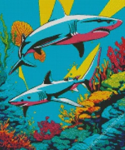 Turquoise Sharks Diamond Painting