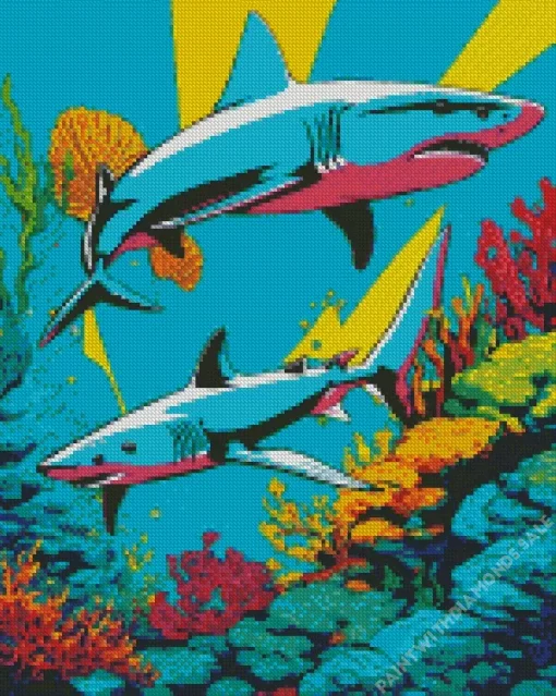 Turquoise Sharks Diamond Painting