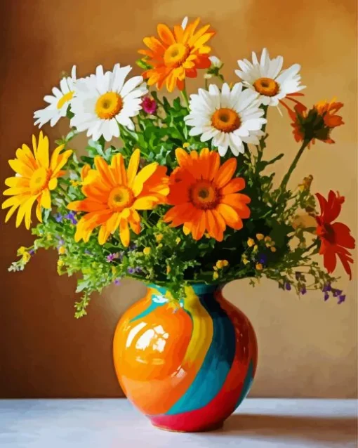 Vibrant Gazania Flowers In A Vase Diamond Painting