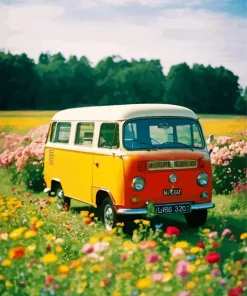 Vintage Camper Van In Flowers Diamond Painting