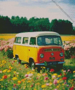 Vintage Camper Van In Flowers Diamond Painting