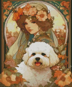 Vintage Zuchon Dog With A Girl Diamond Painting