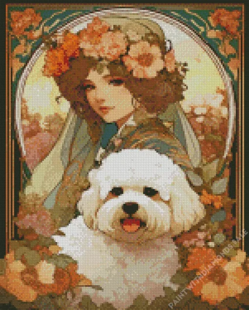 Vintage Zuchon Dog With A Girl Diamond Painting