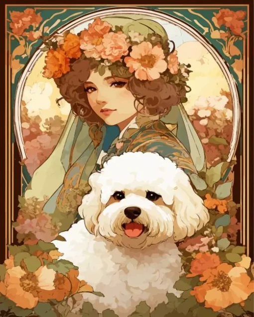 Vintage Zuchon Dog With A Girl Diamond Painting