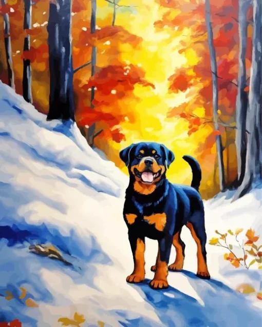 Winter Rottweiler Diamond Painting