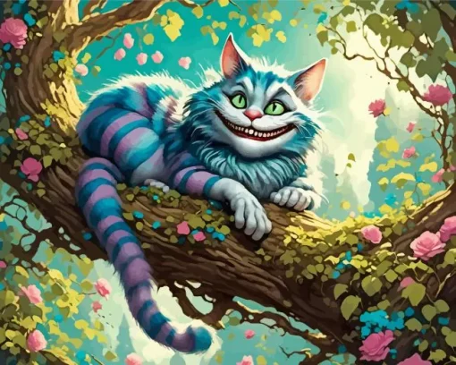 Alice in wonnderland cheshire cat on tree Diamond By Numbers