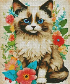 Birman Cat In Flowers Diamond Painting