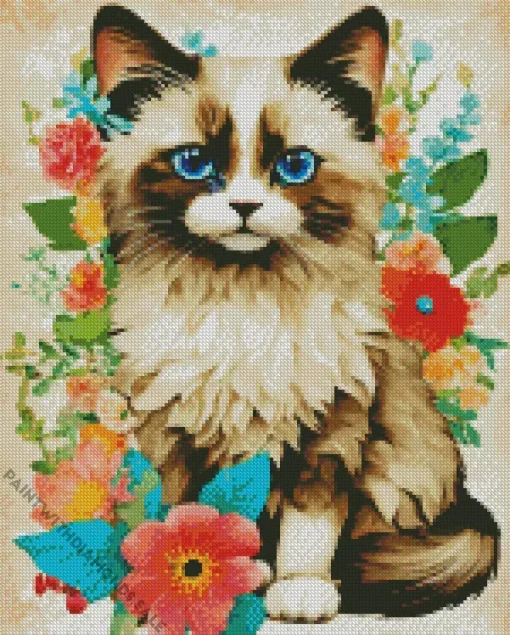 Birman Cat In Flowers Diamond Painting