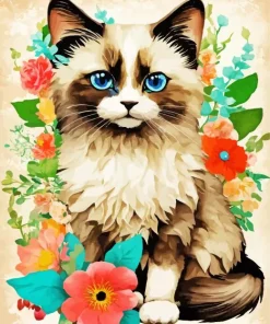 Birman Cat In Flowers Diamond Painting