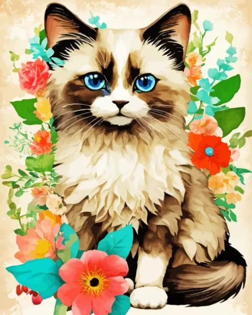 Birman Cat In Flowers Diamond Painting