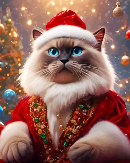 Birman In Santa Hat Diamond Painting