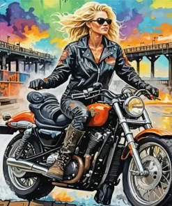 Blonde Woman On harley davidson Diamond Paints