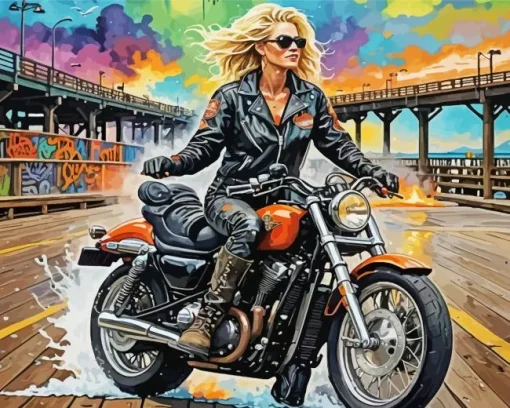 Blonde Woman On harley davidson Diamond Paints