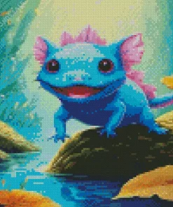 Blue Axolotl Amphibian Diamond With Numbers