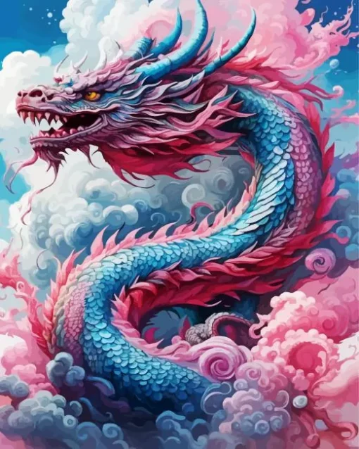 Blue Pink Chinese Dragon chinese dragon Diamond Paintings