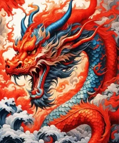 Blue Red chinese dragon Diamond Paintings