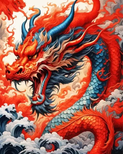 Blue Red chinese dragon Diamond Paintings