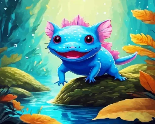 Blue axolotl amphibian Diamond Paints