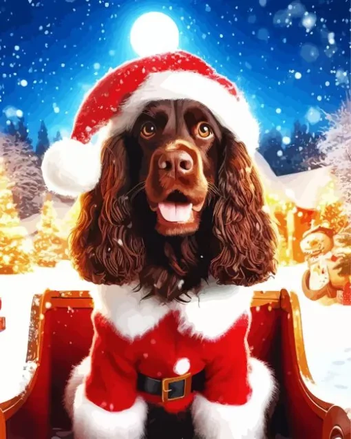 Boykin Spaniel In Santa Hat Diamond Painting