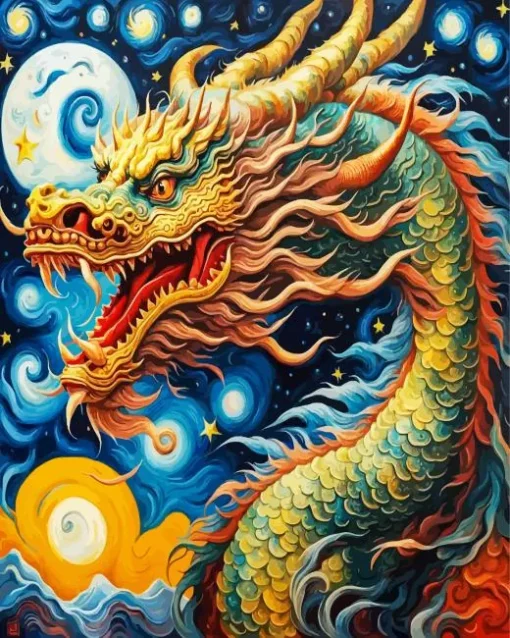 Blue Red chinese dragon Diamond Paints