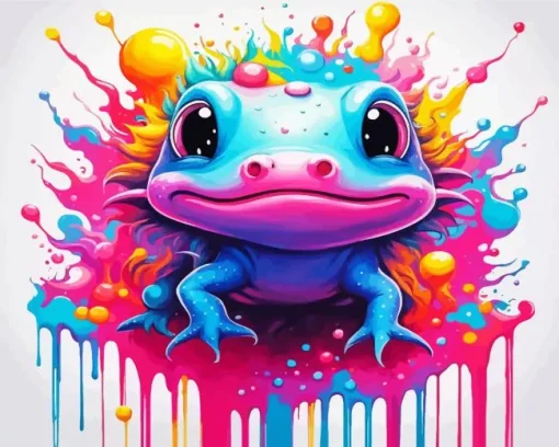 Colorful Splatter axolotl Diamond Paints