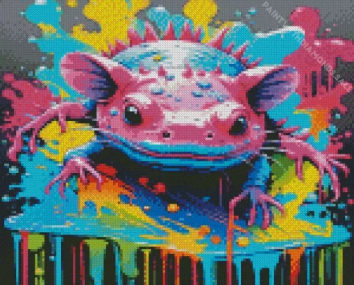 Colorful fantasy axolotl Diamond With Numbers