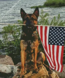 Dog Holding American Flag Diamond Paintings