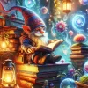 Fantasy Gnome Reading Diamond With Numbers