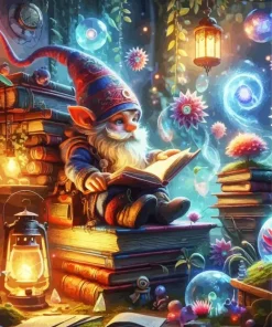 Fantasy Gnome Reading Diamond With Numbers