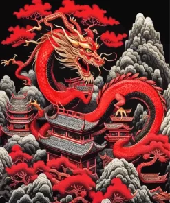 Fantasy Red chinese dragon Diamond Paintings