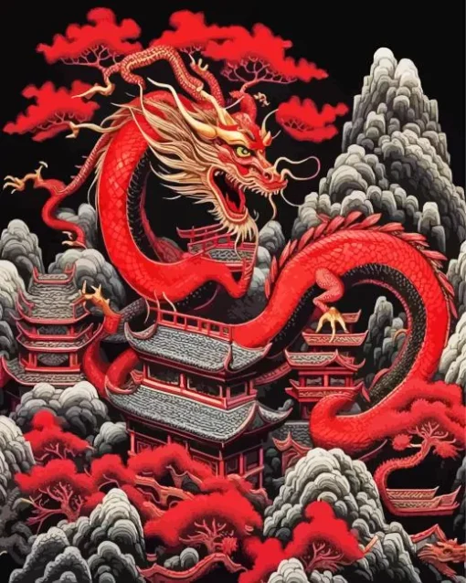 Fantasy Red chinese dragon Diamond Paintings