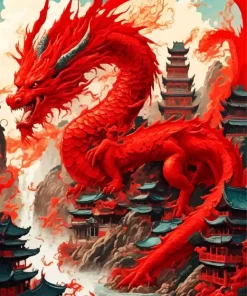 Fantasy Red chinese dragon art Diamond Paintings