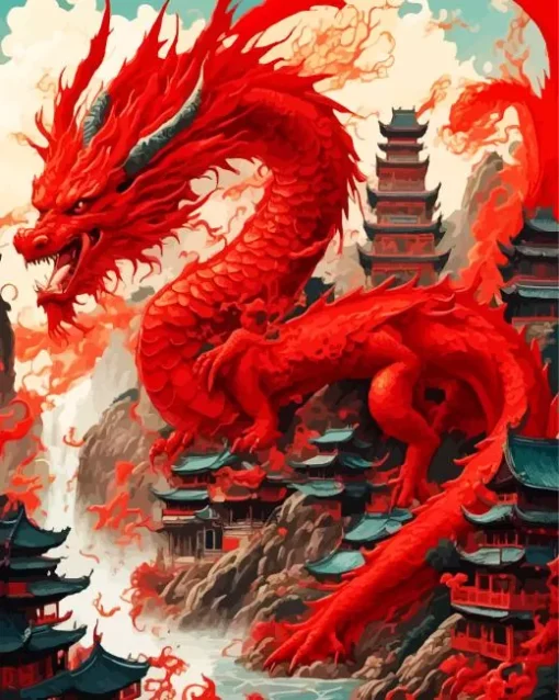 Fantasy Red chinese dragon art Diamond Paintings