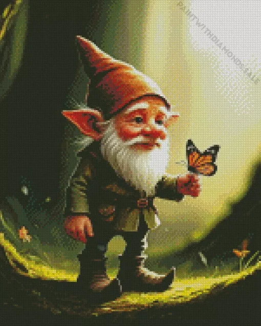 Gnome Holding A Butterfly Diamond Dotz