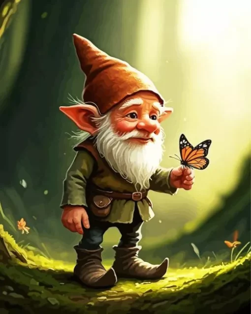 Gnome Holding A Butterfly Diamond With Numbers