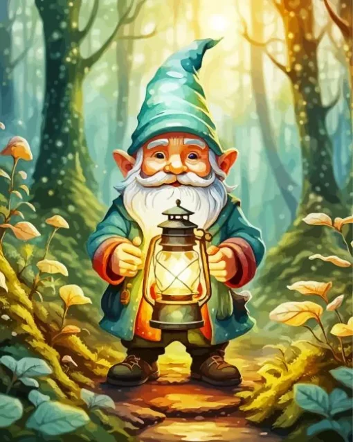 Gnome Holding A Lantern Diamond With Numbers