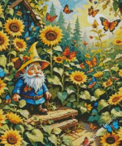 Gnome In Sunflowers Field Diamond Dotz