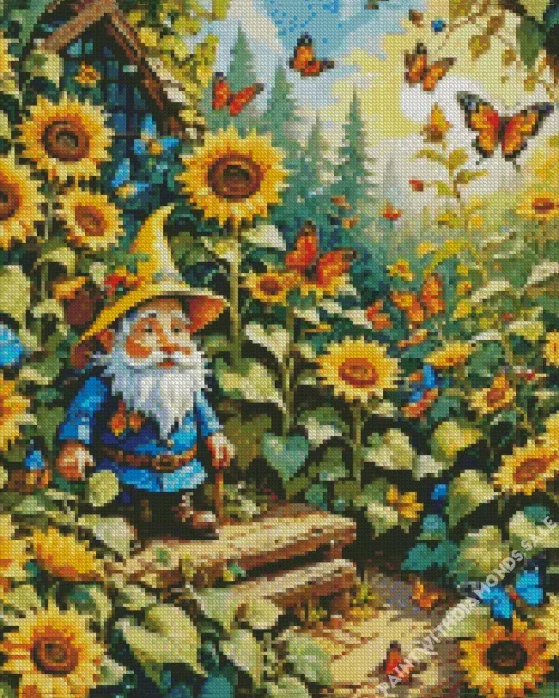 Gnome In Sunflowers Field Diamond Dotz