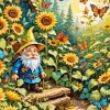 Gnome In Sunflowers Field Diamond With Numbers