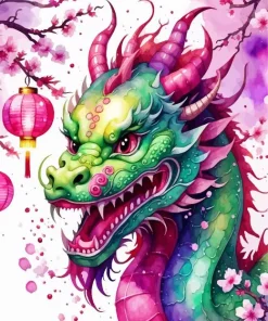 Green Pink chinese dragon Diamond Paintings